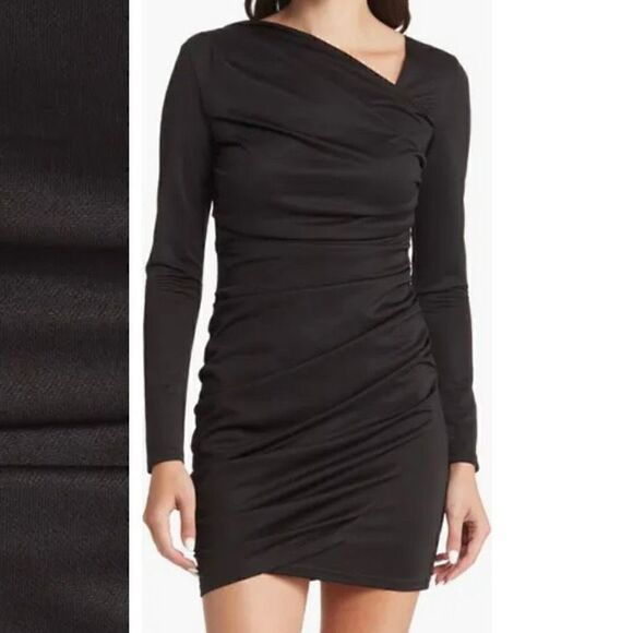 Area Stars Asymmetric Long Sleeve Crepe Bodycon Mini Dress Black Women Small NWT - Picture 1 of 6